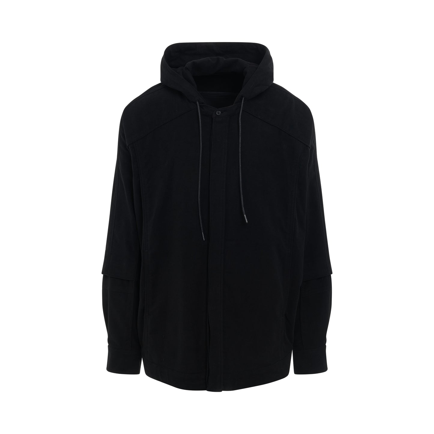 Cotton Flannel Hooded Coach Shirt in Black