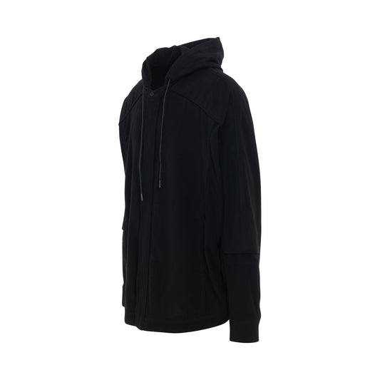 Cotton Flannel Hooded Coach Shirt in Black