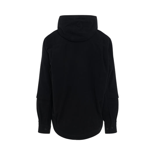 Cotton Flannel Hooded Coach Shirt in Black