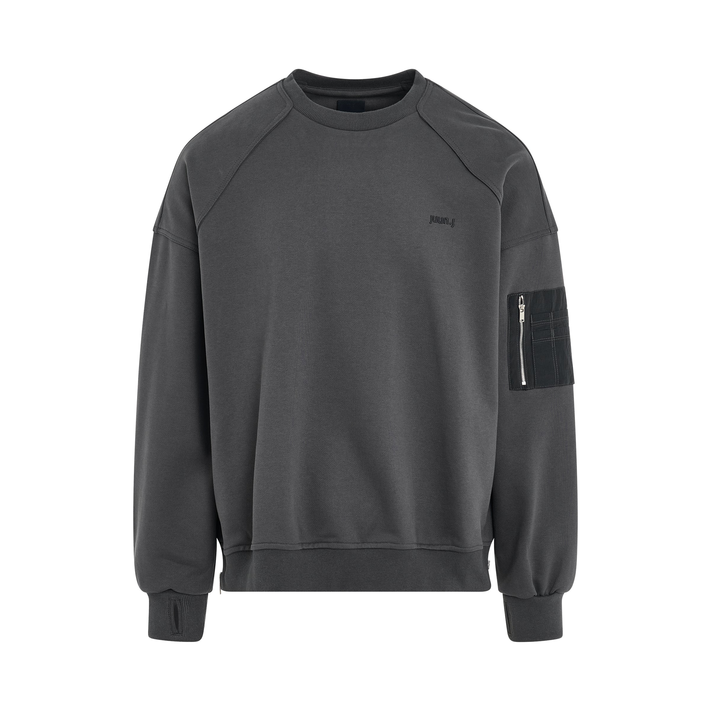 Shoulder Patched Side Zip Sweatshirt in Grey