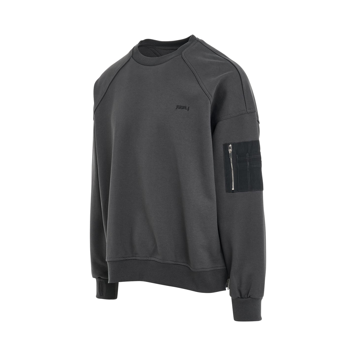 Shoulder Patched Side Zip Sweatshirt in Grey