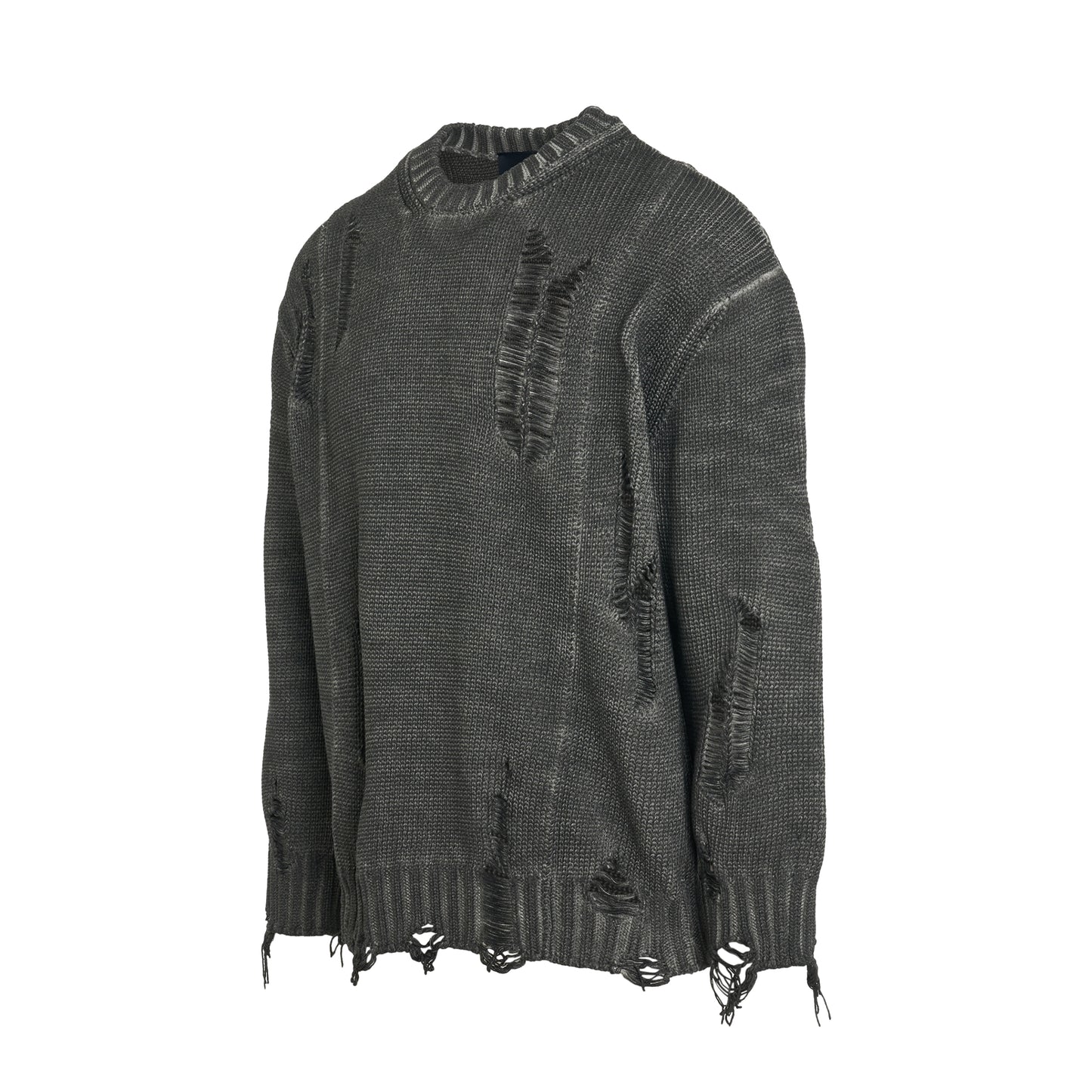 Damaged Garment Dyed Sweater in Ash