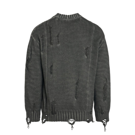 Damaged Garment Dyed Sweater in Ash