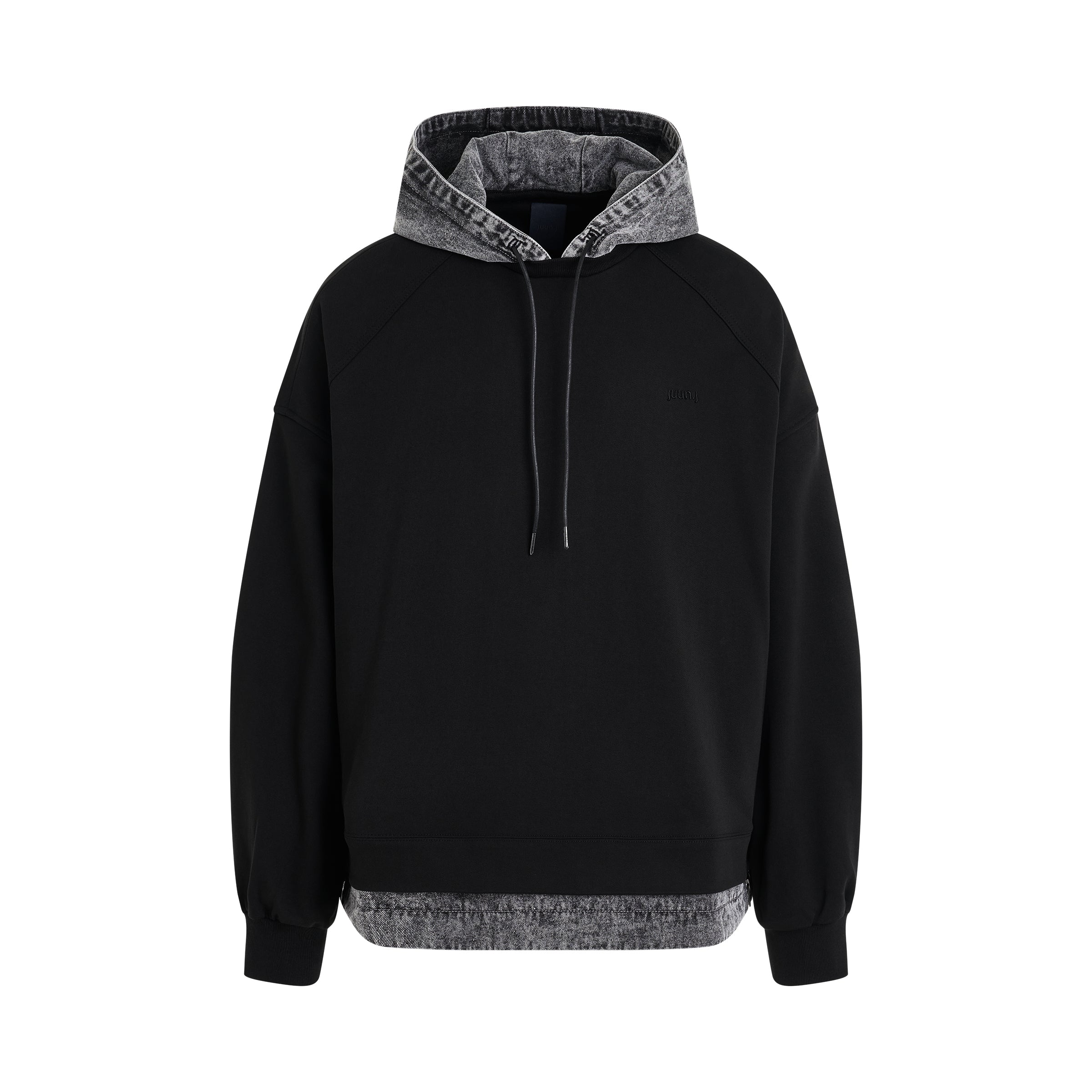 Denim Layered Lightweight Hoodie in Black