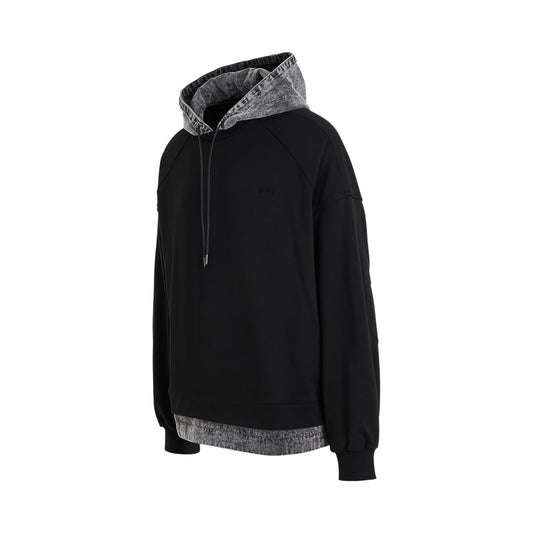 Denim Layered Lightweight Hoodie in Black