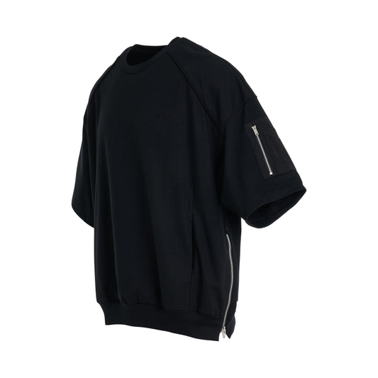 Side Zipper Half Sweatshirt in Black