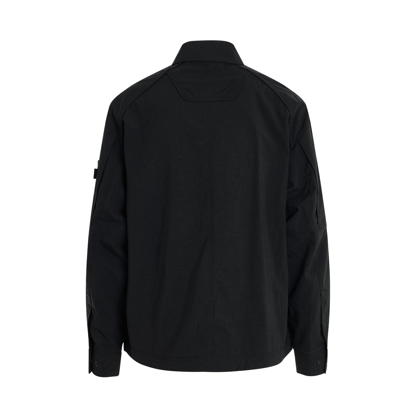 Nylon Military Detail Zip-up Shirts in Black