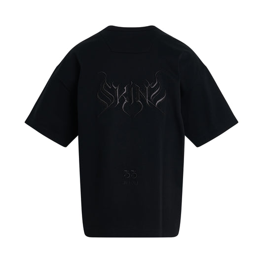 Semi-Over Fit Graphic Embroidered T-Shirt in Black