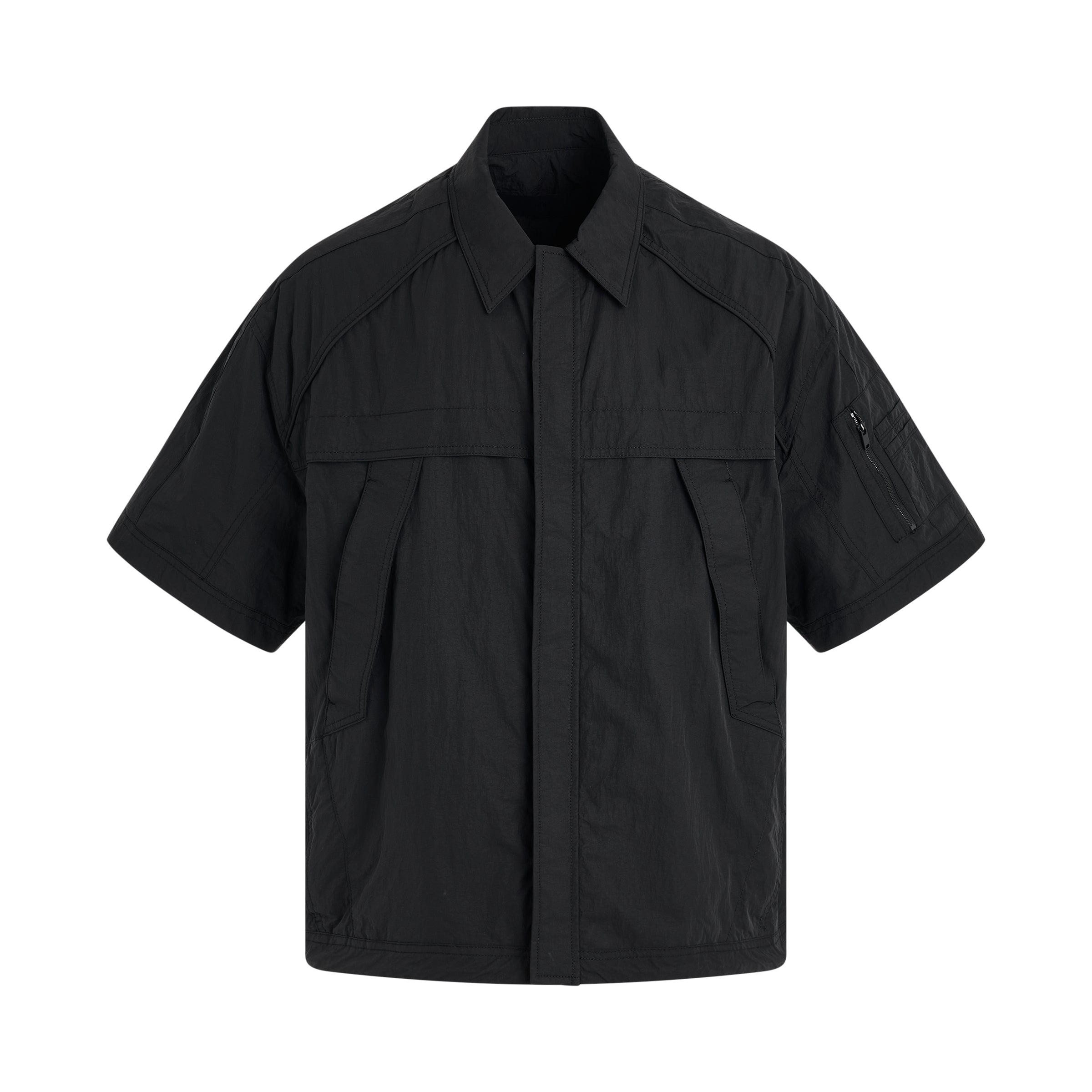 Military Short-Sleeve Zip-up Shirt in Black