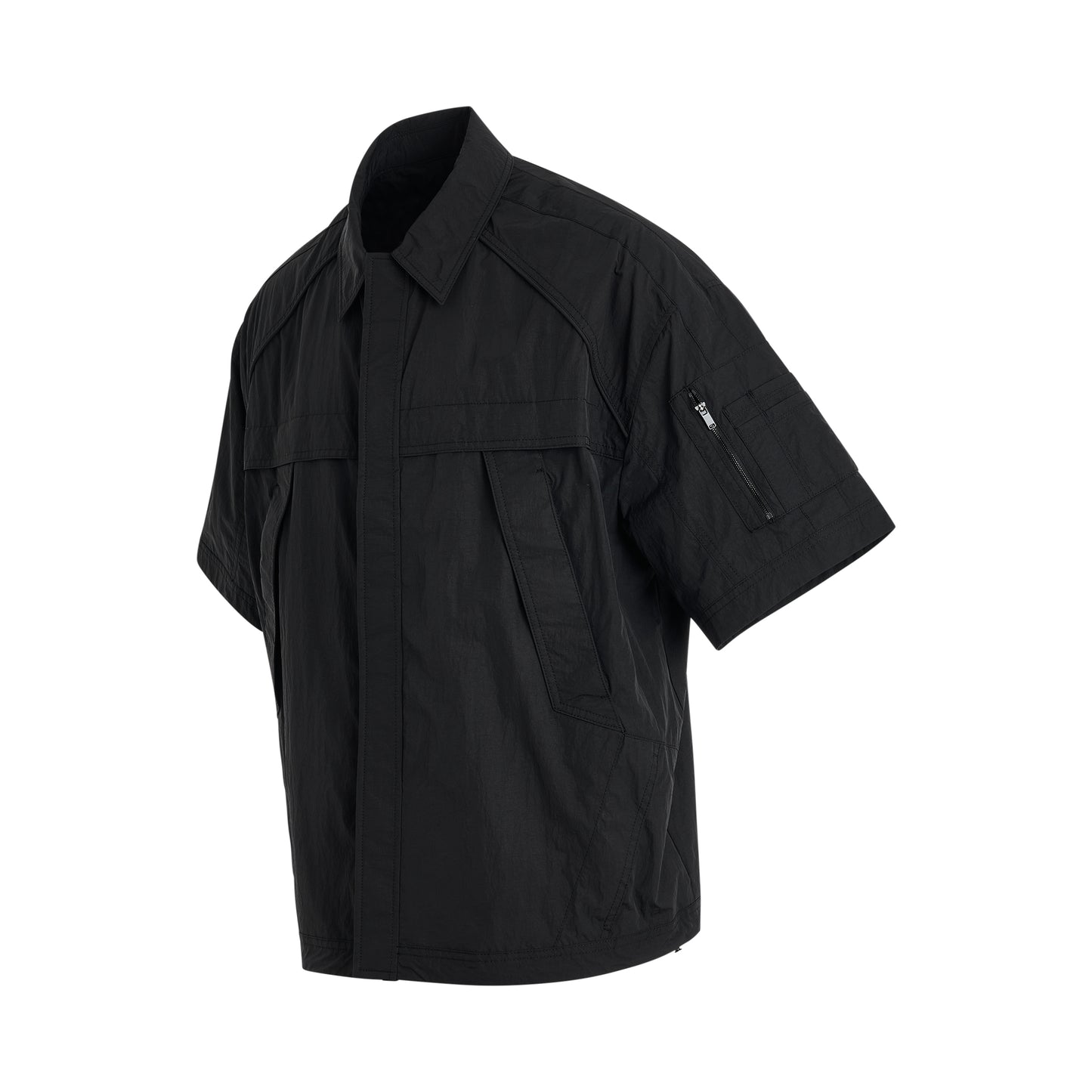 Military Short-Sleeve Zip-up Shirt in Black