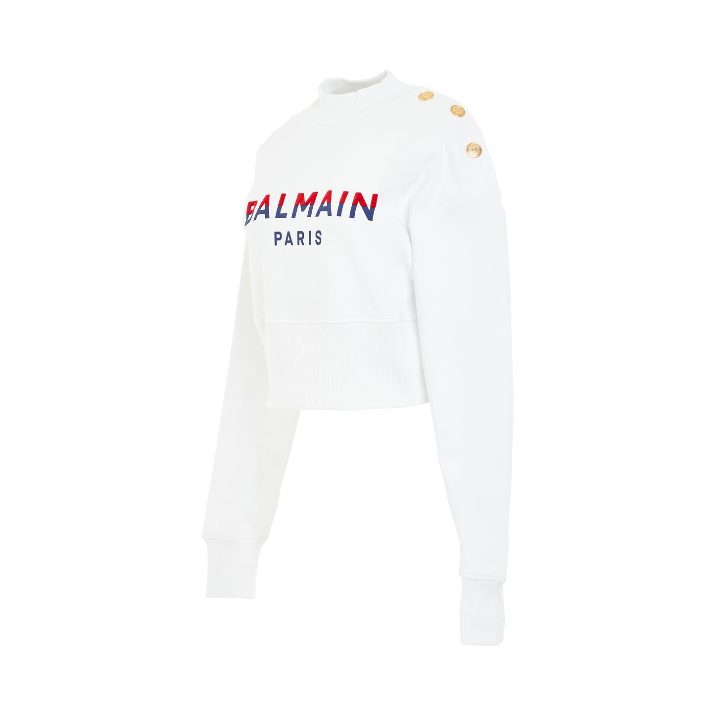 3 Buttons Flock Logo Sweatshirt in White/Red/Navy