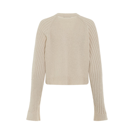 4 Button Cropped Knit Pullover in Natural/Black