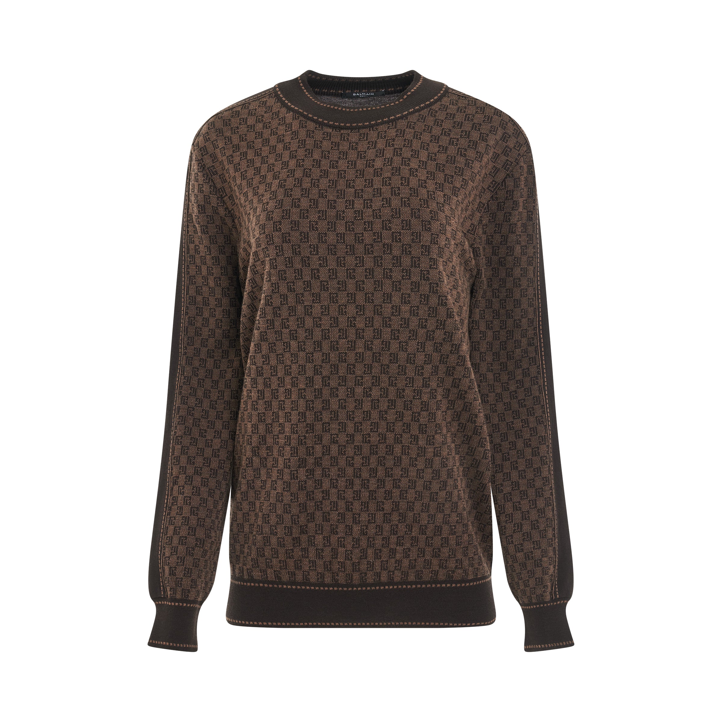 Monogram Jacquard Knitted Pullover in Brown