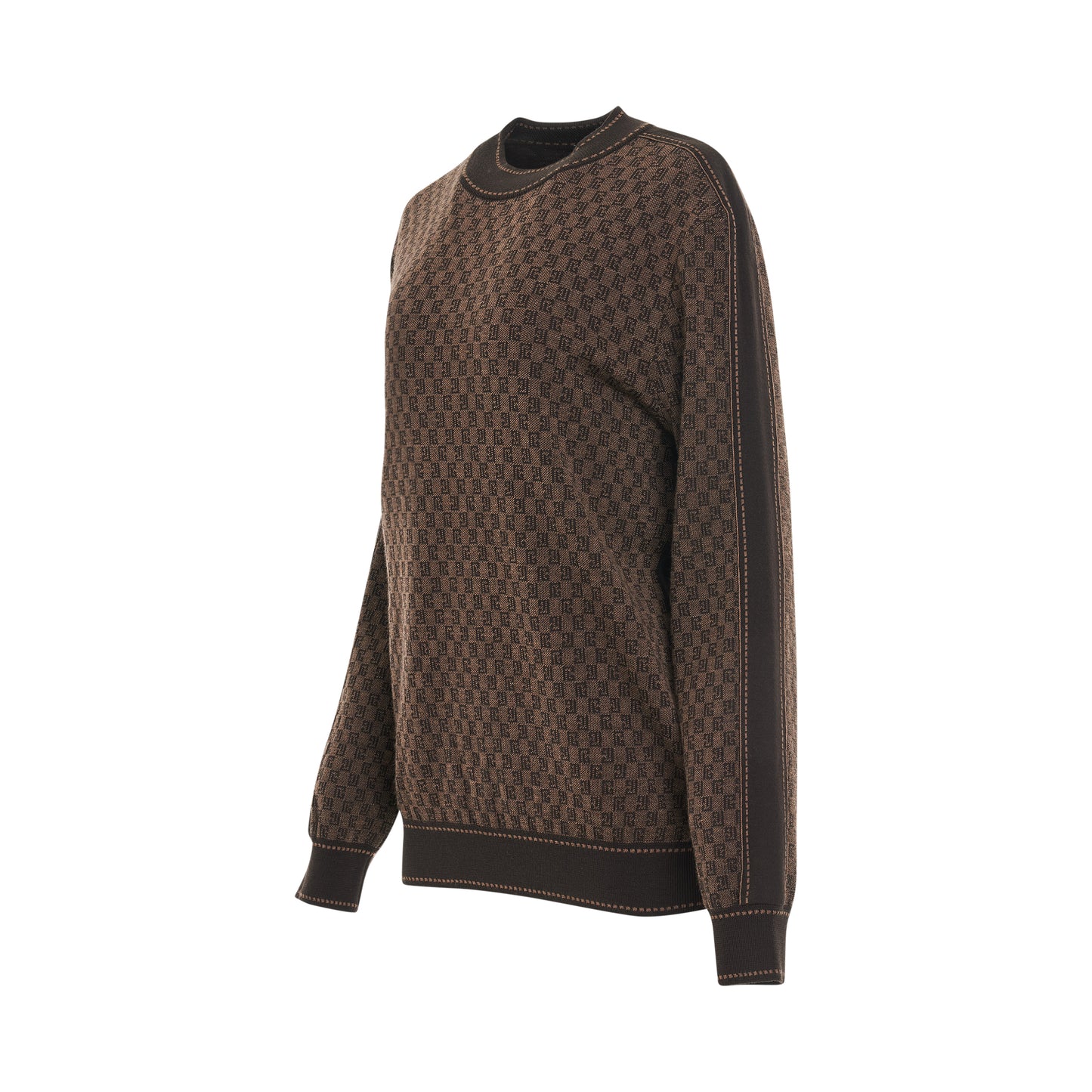 Monogram Jacquard Knitted Pullover in Brown