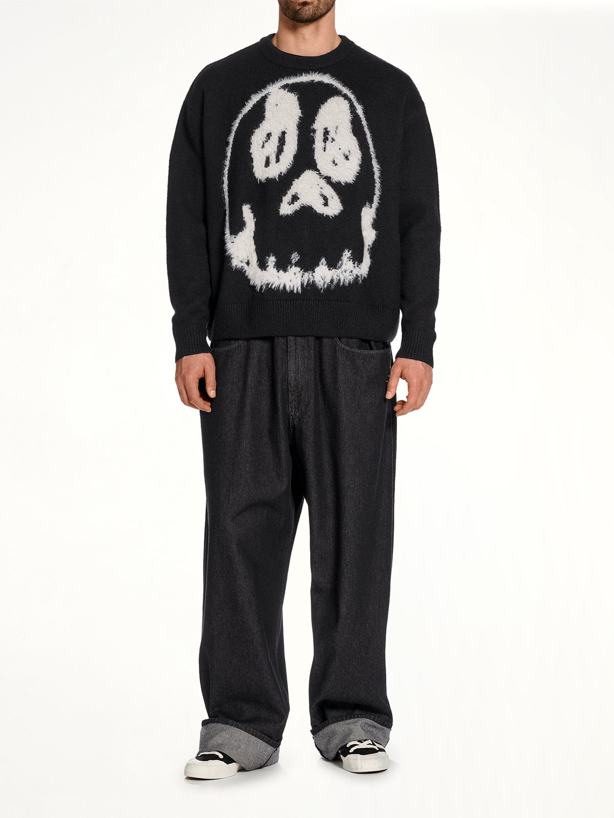 Skull Graphic Knit Sweater in Black