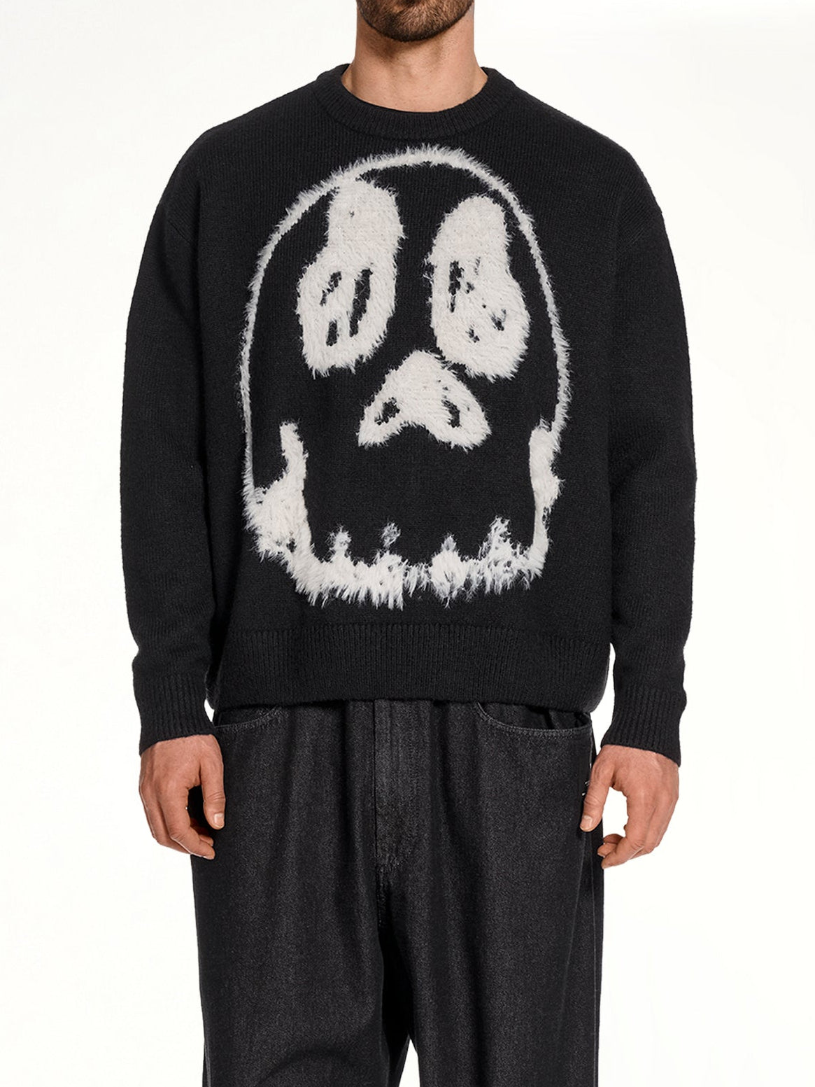 Skull Graphic Knit Sweater in Black
