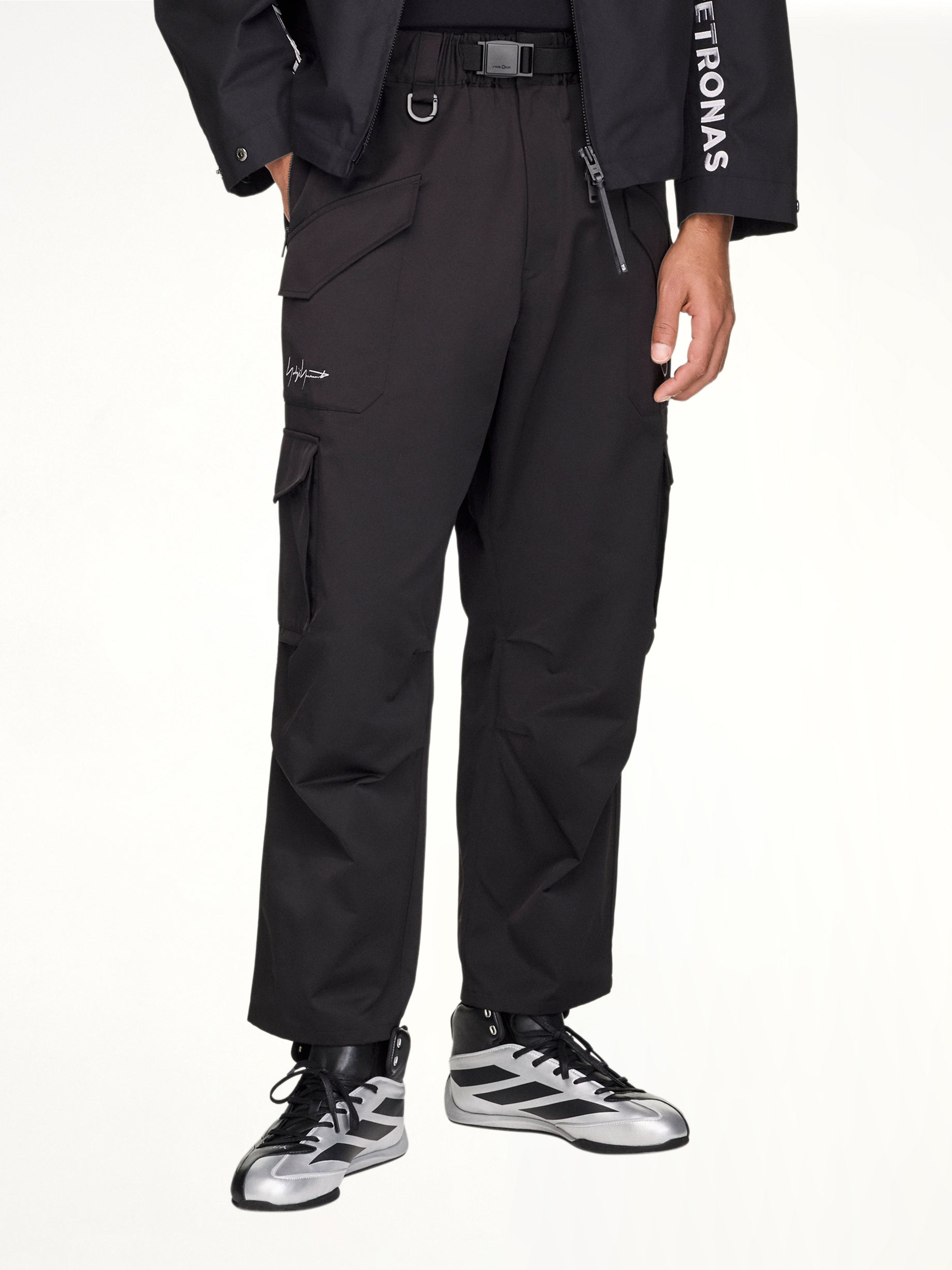Y-3 F1 Cargo Pants in Black Side View from MARAIS