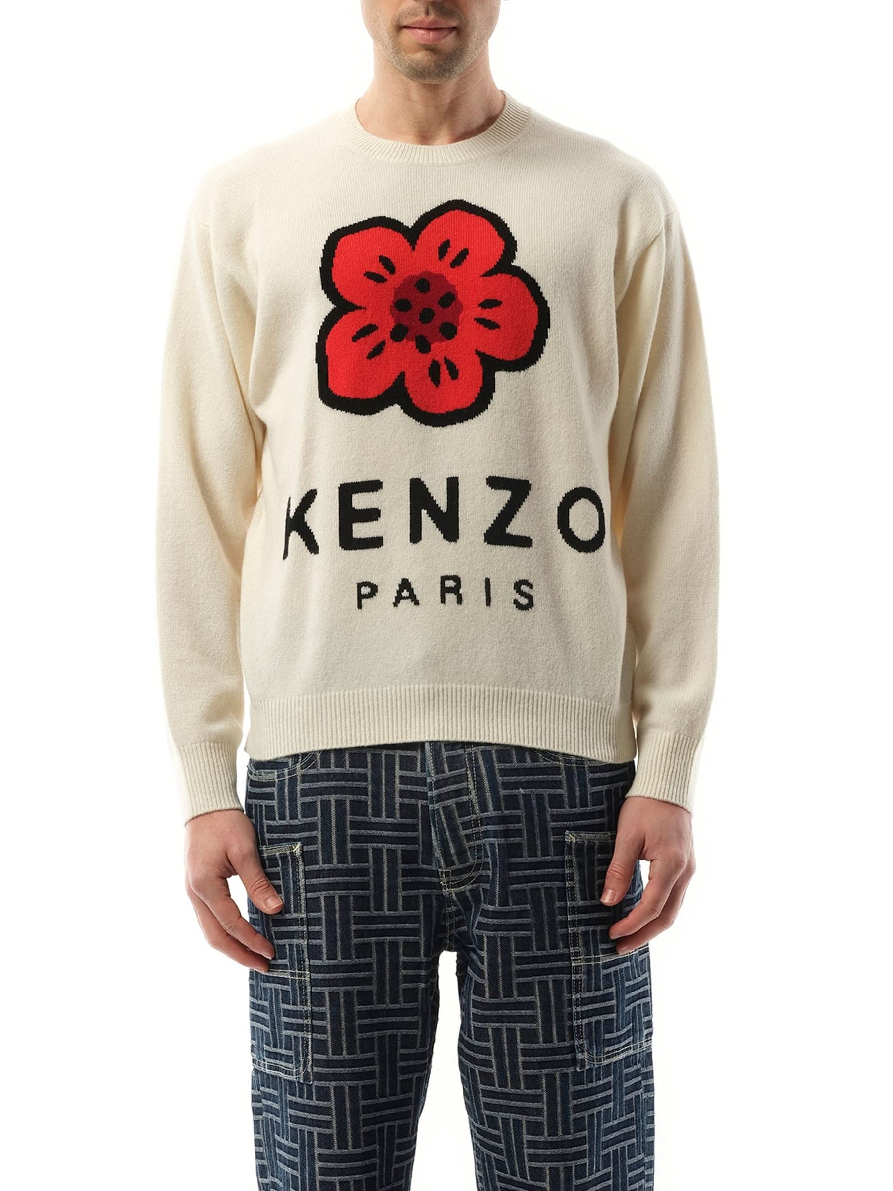 Knit Boke Flower Placed Sweater in Off White
