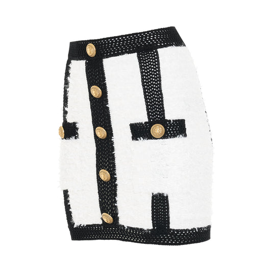 2 Pockets Tweed Short Skirt in White/Black