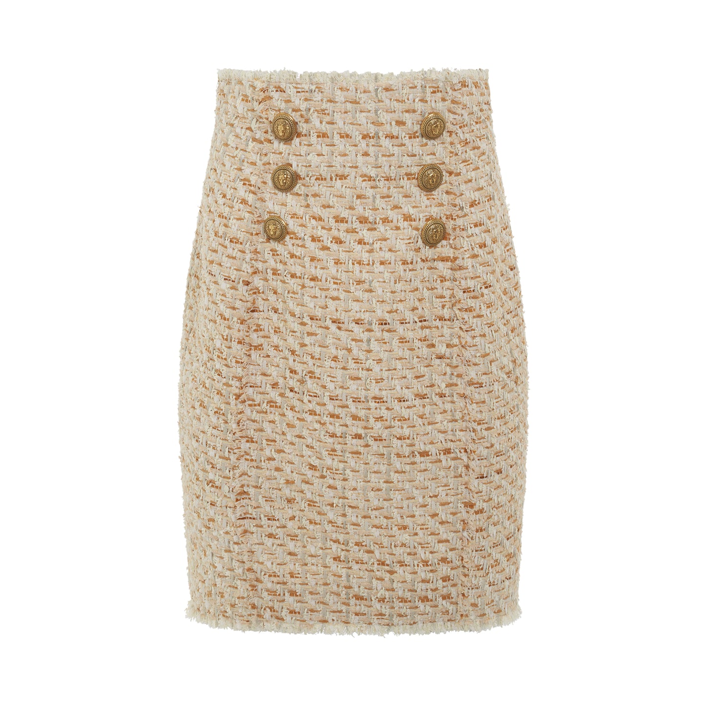 High Waisted 6 Button Tweed Short Skirt in Multi Beige