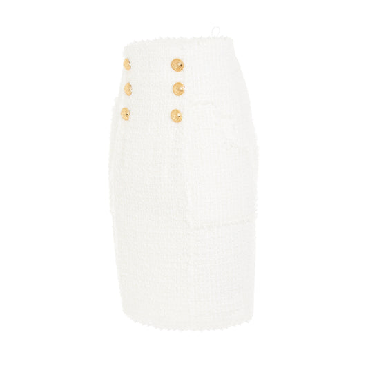 6 Buttons Tweed Short Skirt in White