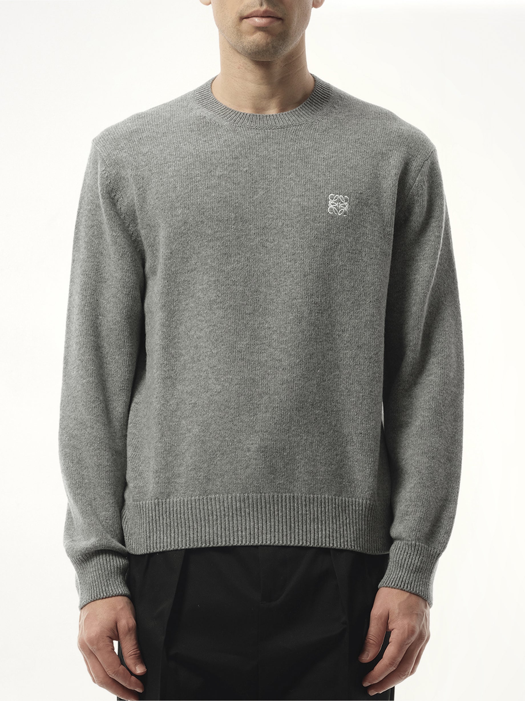 Anagram Embroidered Knit Sweater in Grey Melange