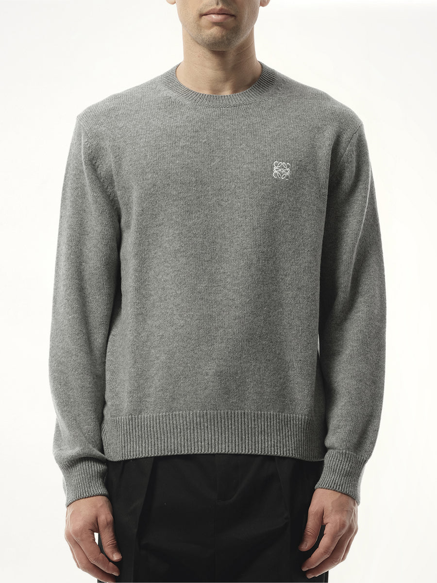 Anagram Embroidered Knit Sweater in Grey Melange