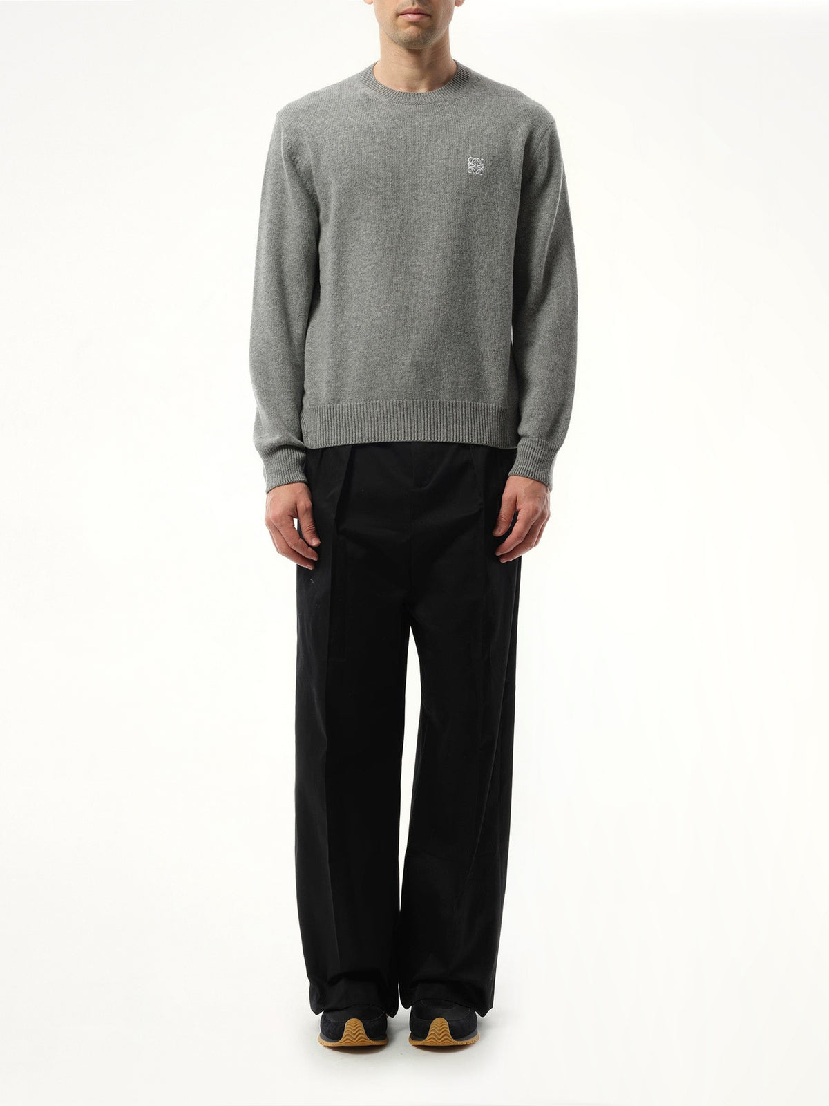 Anagram Embroidered Knit Sweater in Grey Melange