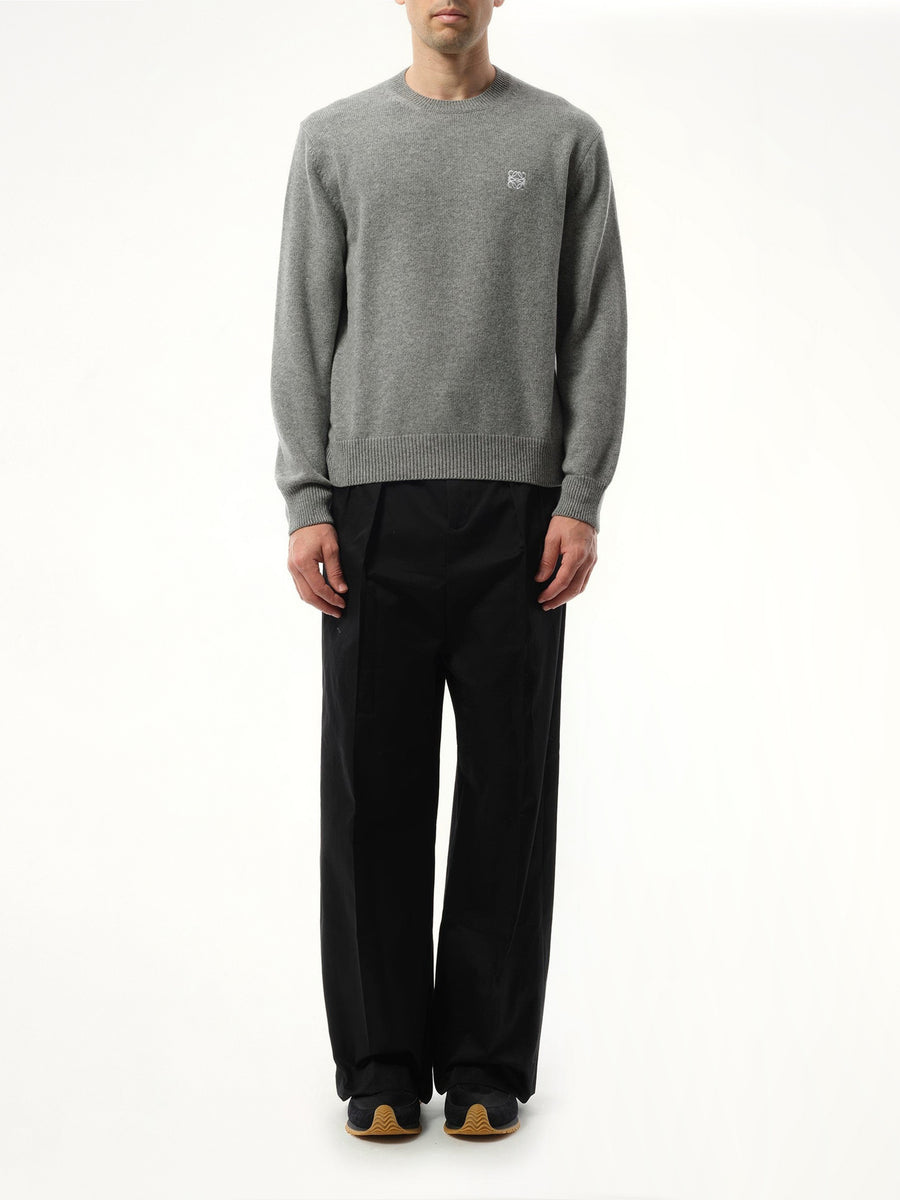 Anagram Embroidered Knit Sweater in Grey Melange