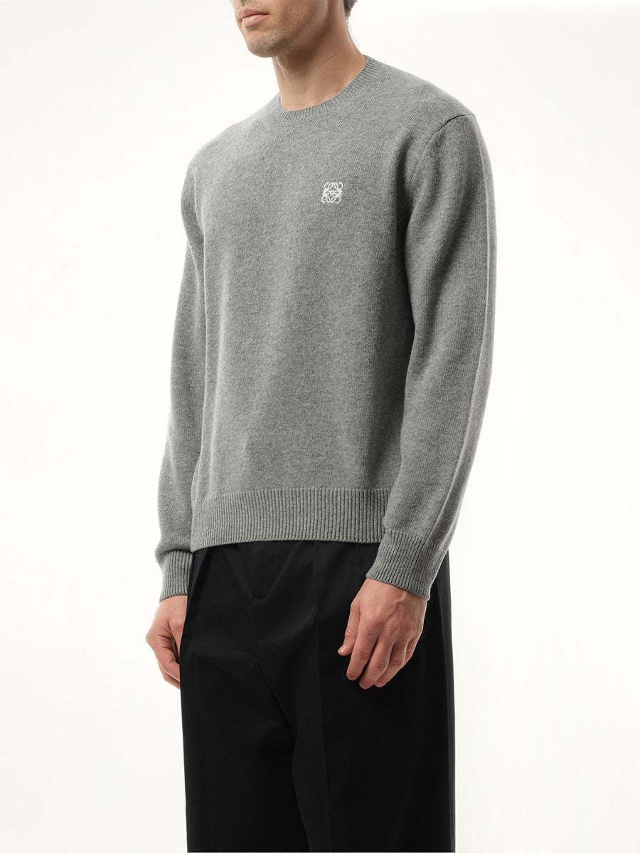Anagram Embroidered Knit Sweater in Grey Melange