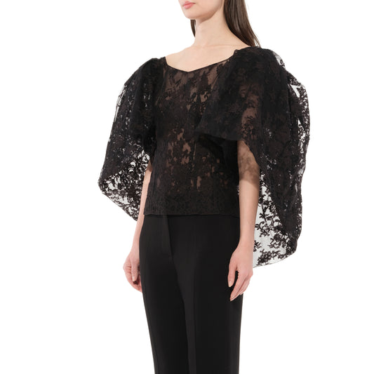 Lace Puffy Cape Corset in Black