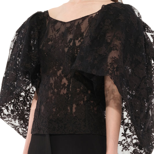 Lace Puffy Cape Corset in Black