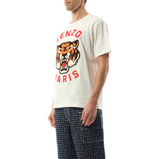 Lucky Tiger Oversize T-Shirt in Off White