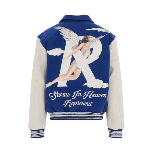 Storms in Heaven Varsity Jacket in Cobalt Blue