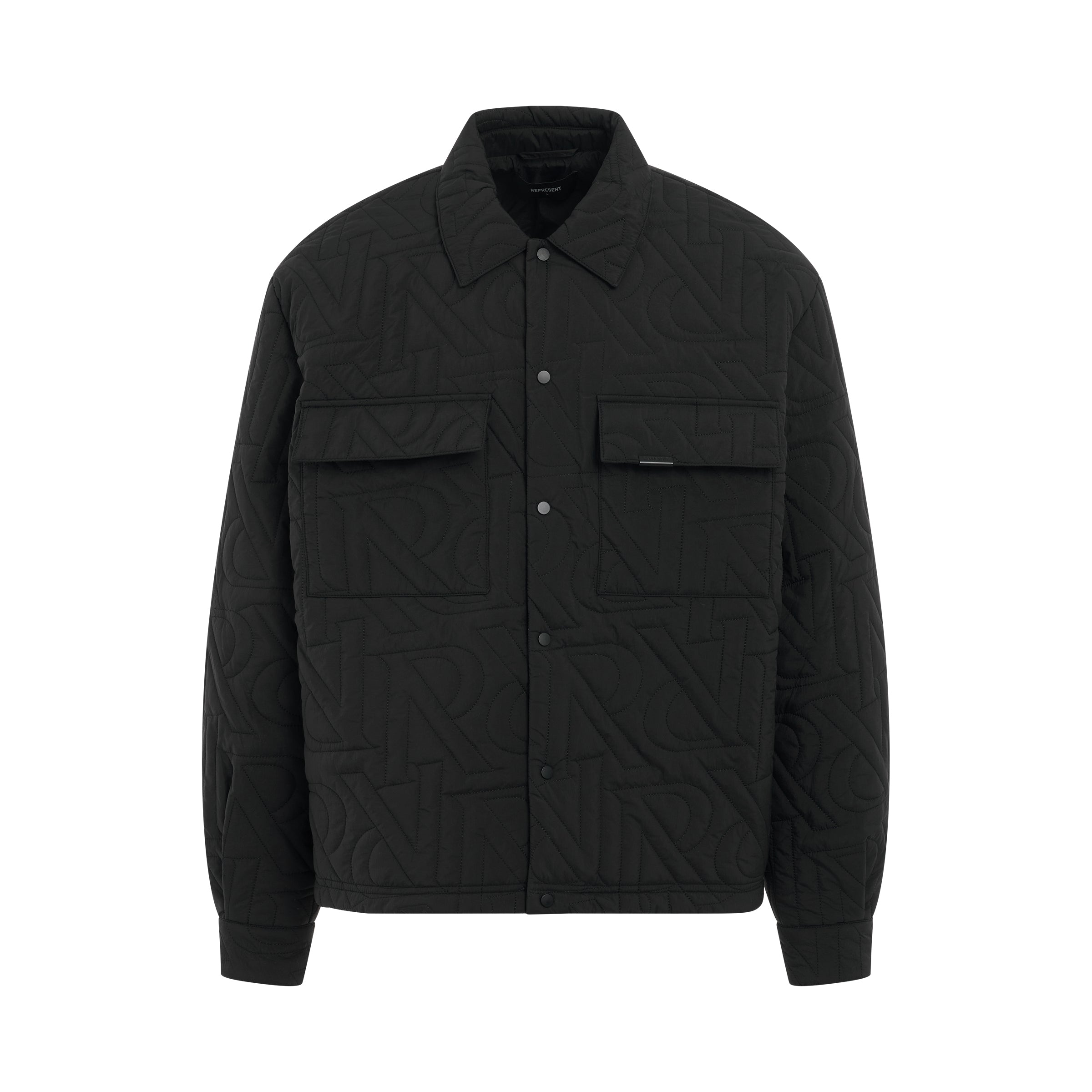 Initial Quilted Overshirt in Black