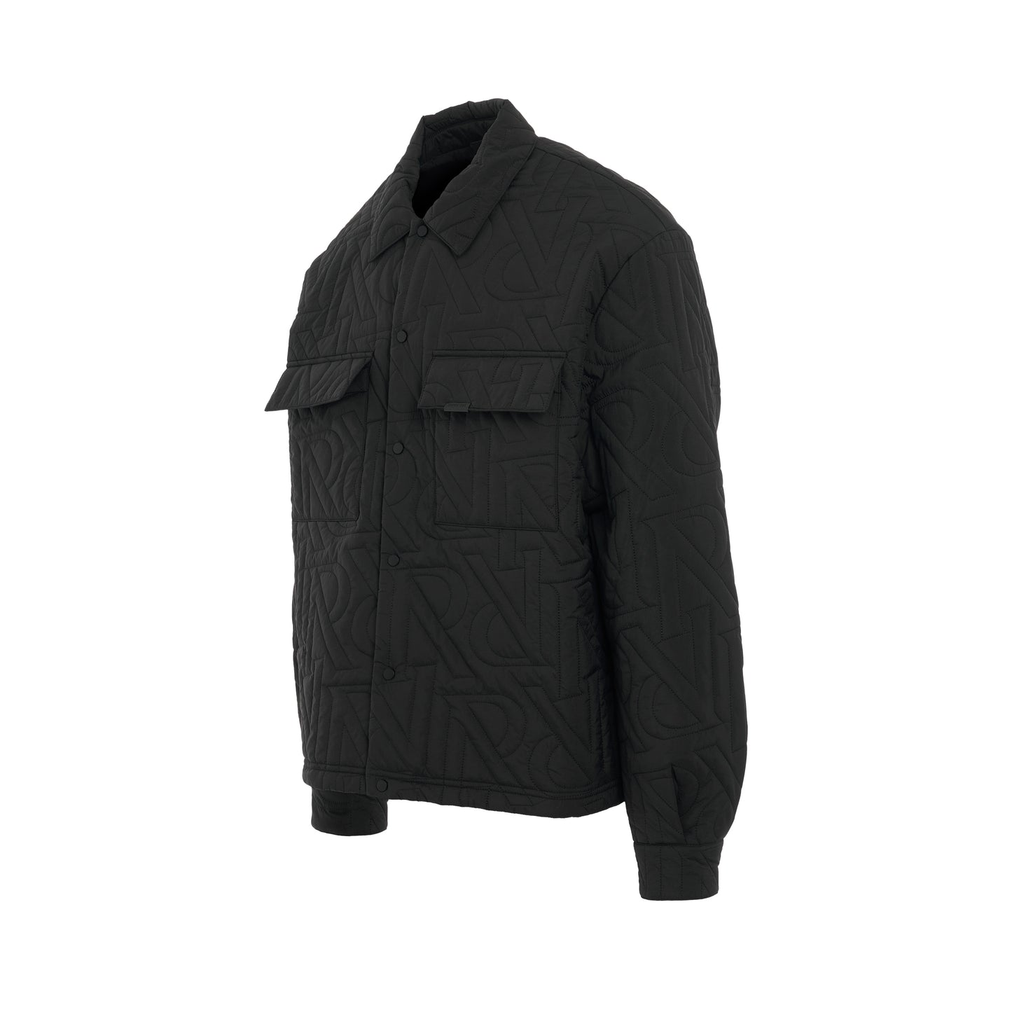 Initial Quilted Overshirt in Black