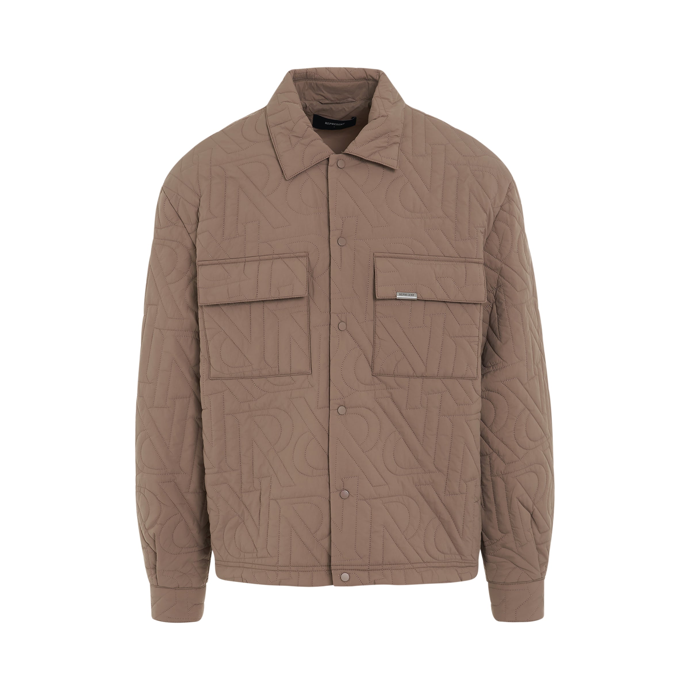 Initial Quilted Overshirt in Mushroom