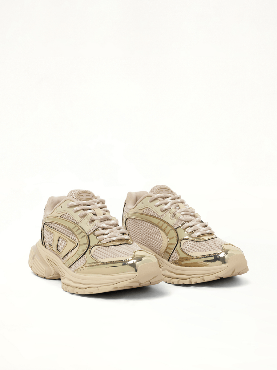 S-PRO-V-DENSE Low Sneaker in Beige/Silver Front View | DIESEL