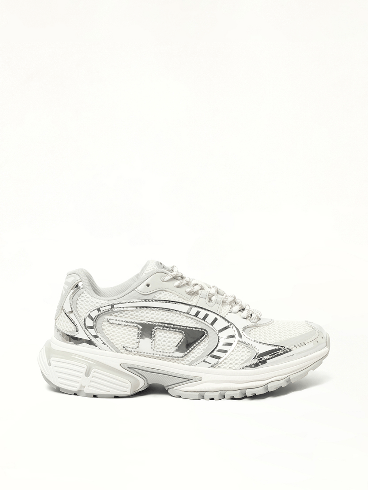 S-PRO-V-DENSE Low Sneaker in White/Silver Side View | DIESEL