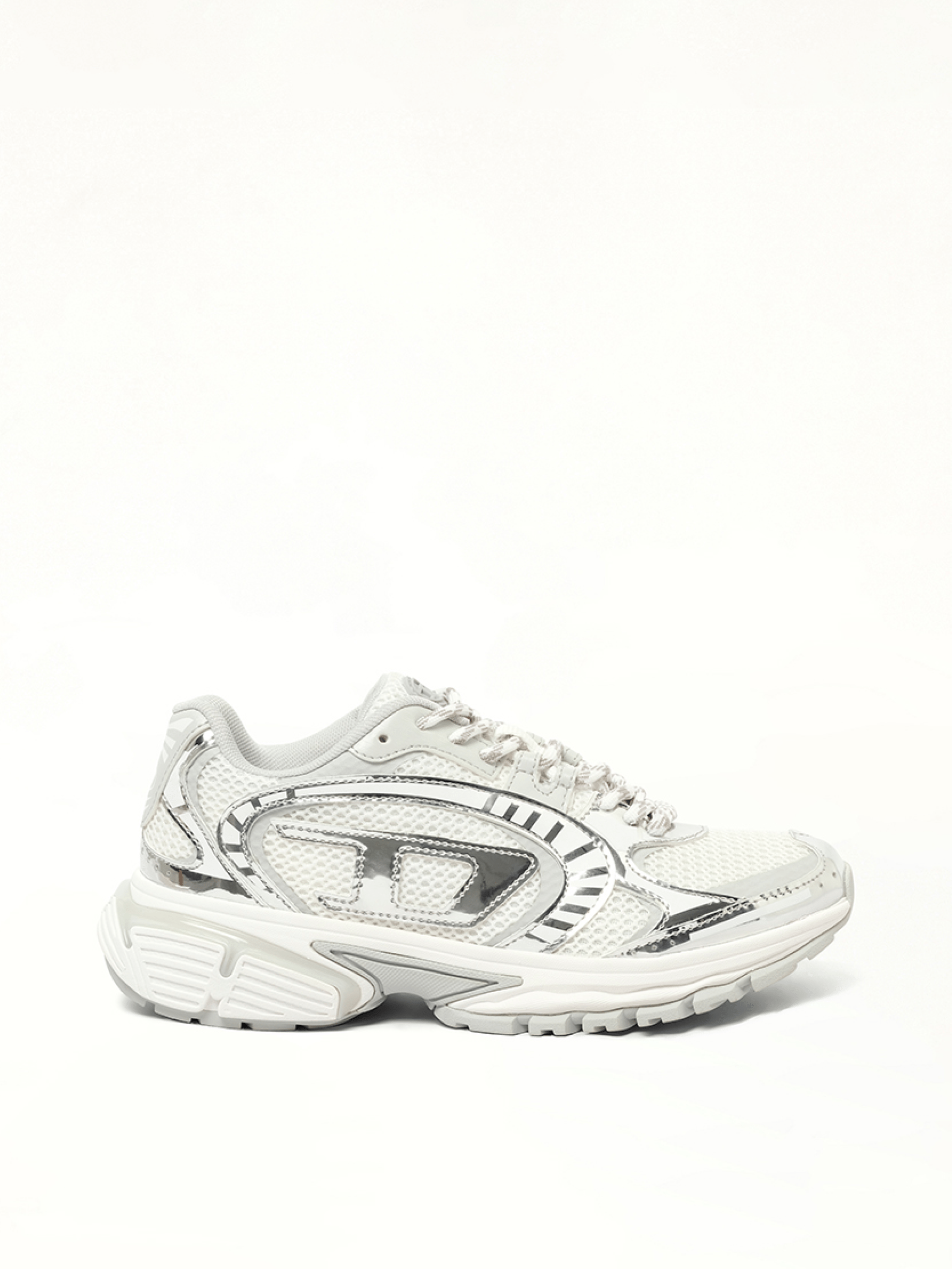 S-PRO-V-DENSE Low Sneaker in White/Silver Side View | DIESEL