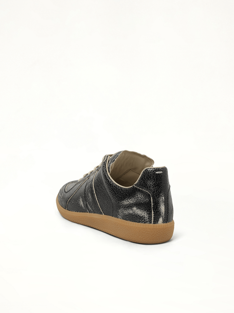 Replica Crackling Leather Sneaker in Black/White Back View | MAISON MARGIELA