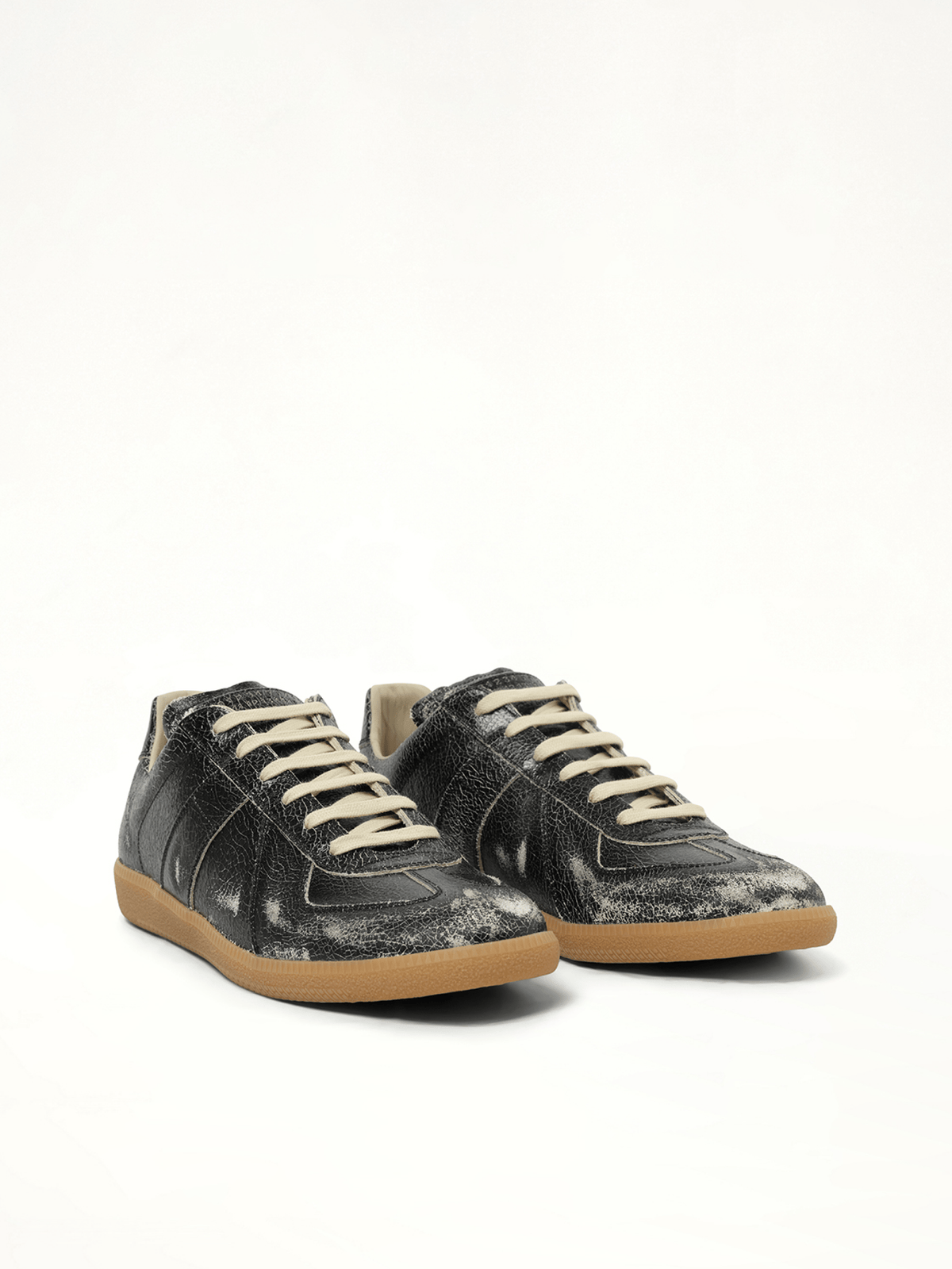 Replica Crackling Leather Sneaker in Black/White Front View | MAISON MARGIELA