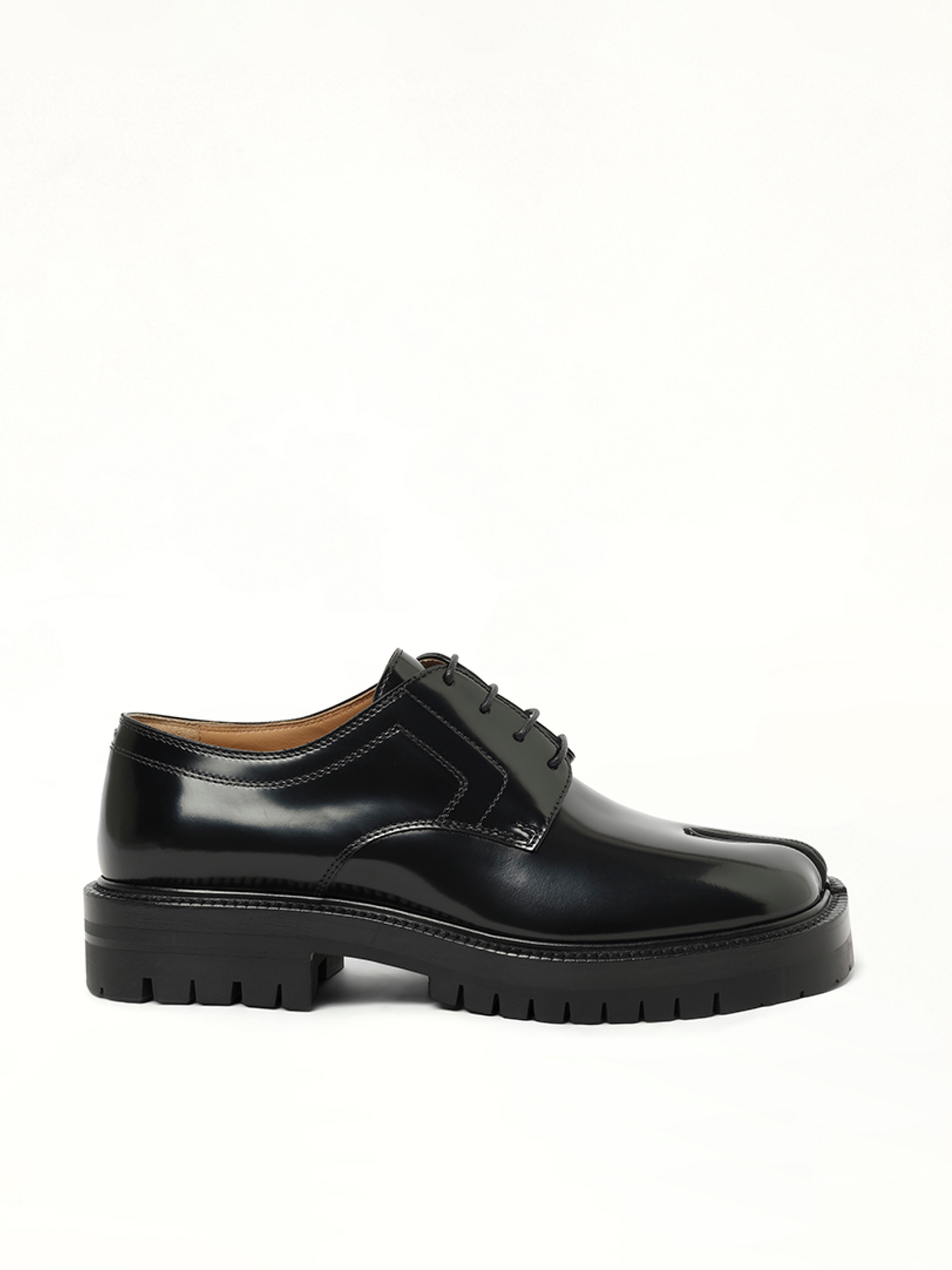 Tabi Lace-Ups Chunky Sole in Black Side View | MAISON MARGIELA