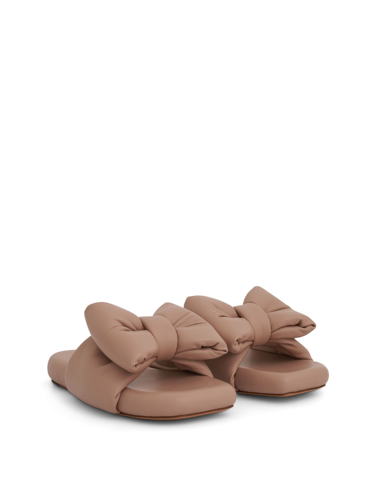 Nappa Bow Padded Slipper in Beige