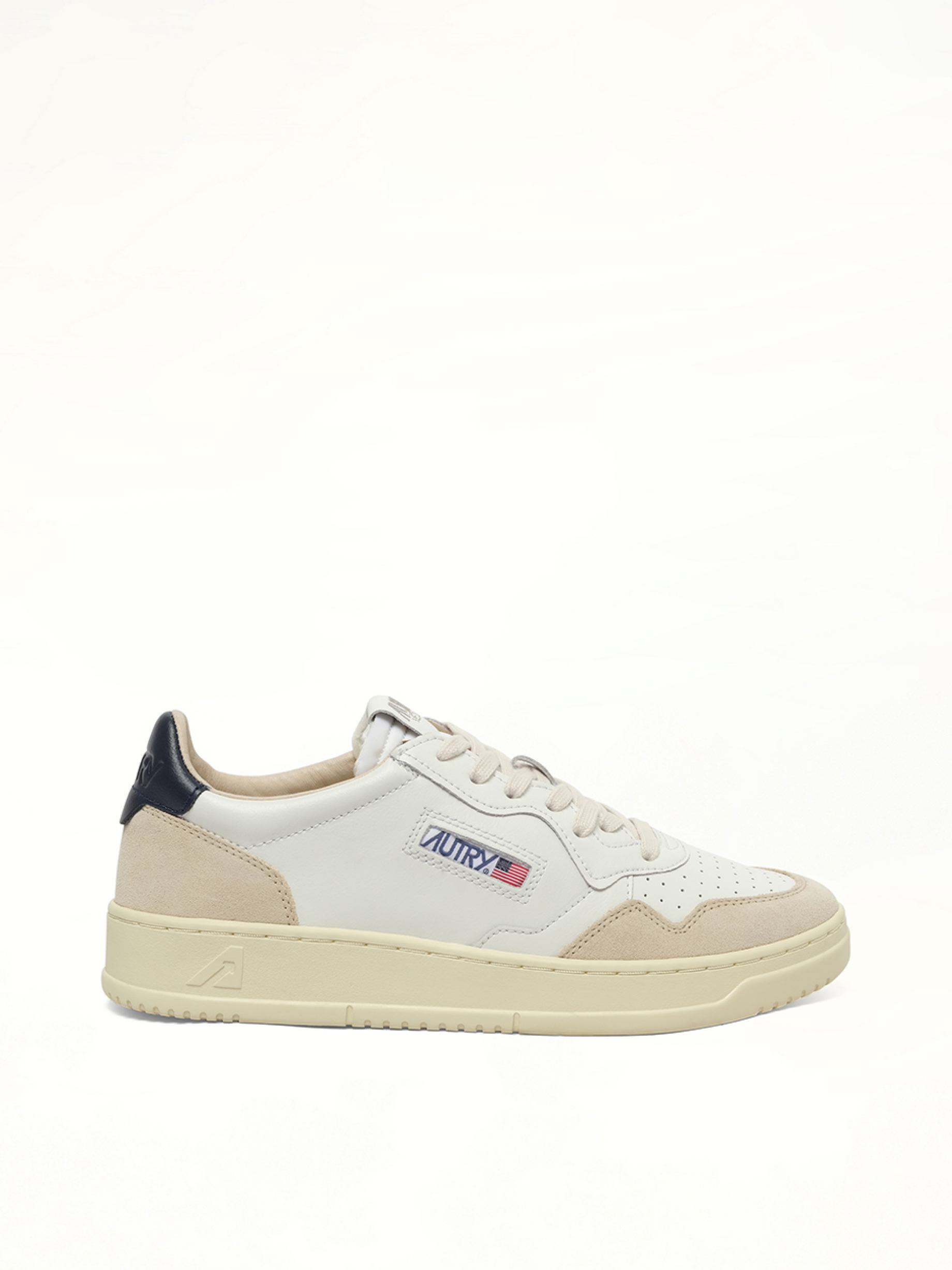 Medalist Low Sneakers in White/Blue Side View | AUTRY