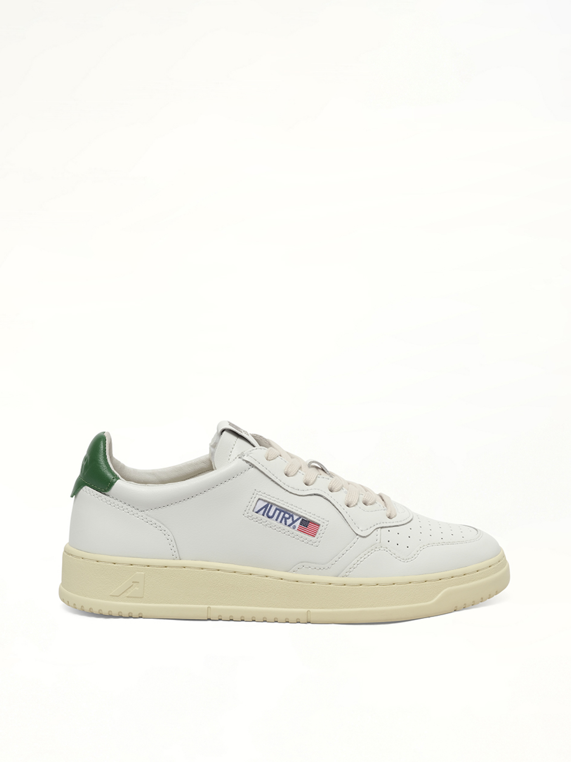 Medalist Low Sneakers in White/Green Side View | AUTRY