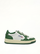 Medalist Low Bicolour Sneakers in White/Green Side View | AUTRY
