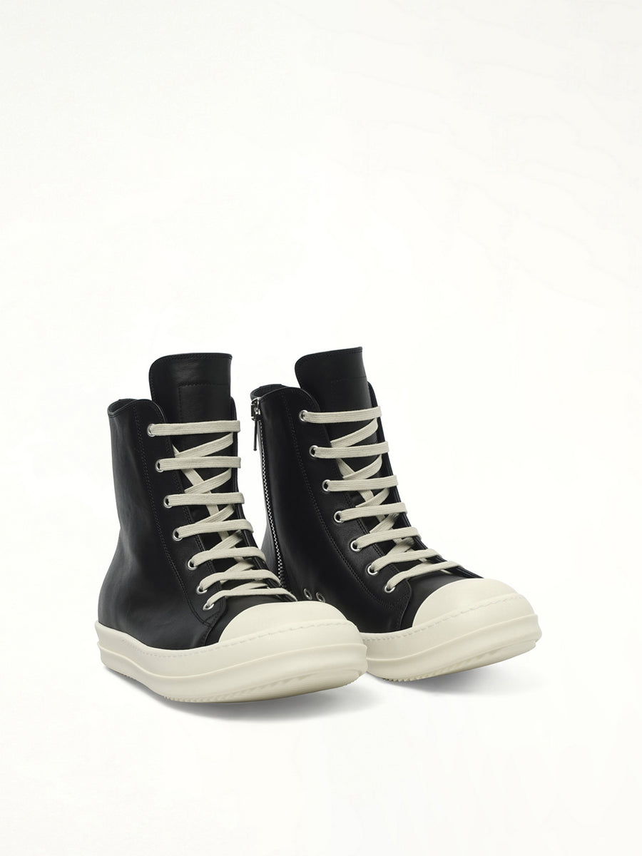 Sneaks in Black/Milk/Milk Front View | RICK OWENS