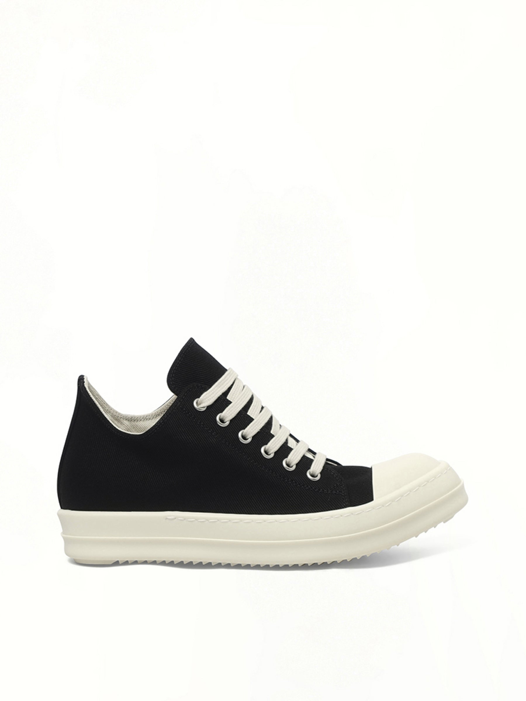 Low Sneaks in Black/Milk/Milk Side View | RICK OWENS DRKSHDW