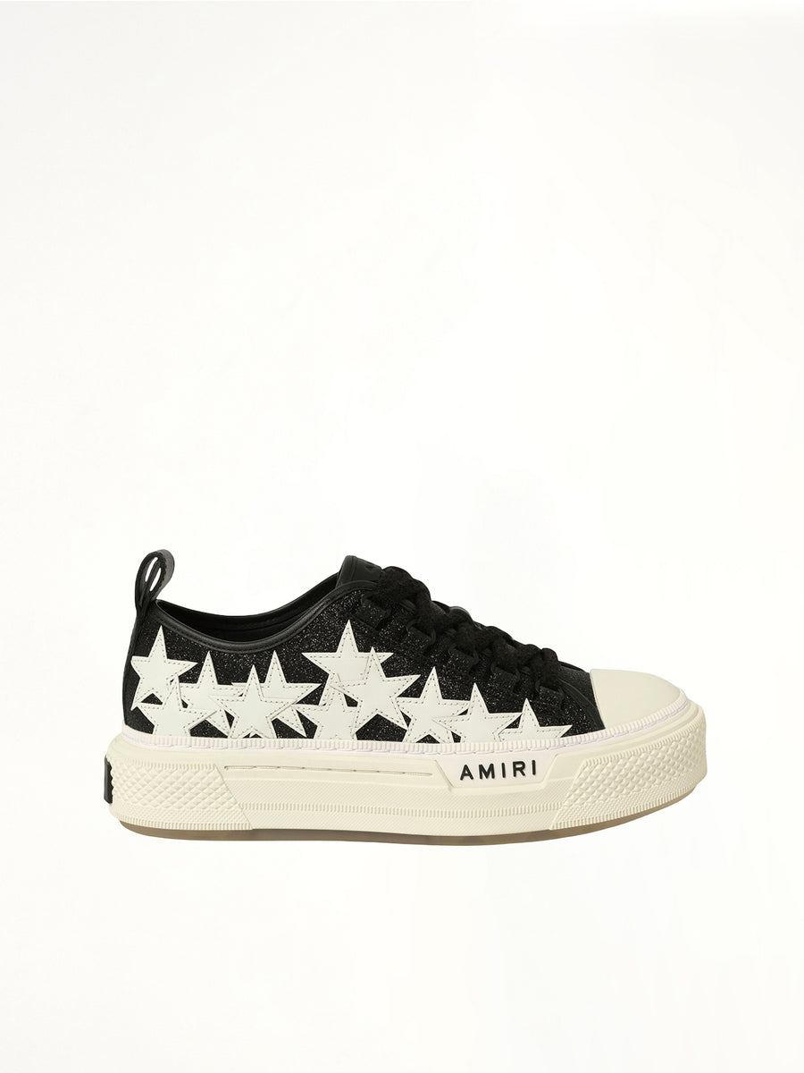 Glitter Stars Court Low Sneaker in Black Side View | AMIRI